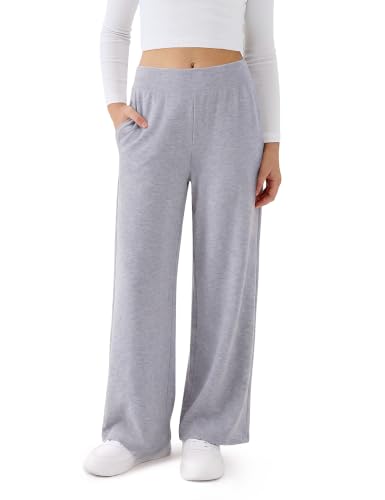 KEREDA Girls Wide Leg Pants with Stretchy High Waist Casual School Uniform 11-12 Years Light Gray