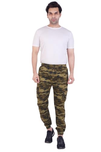 Image of Men'S Cotton Blend Joggers | Camouflage Printed Army Track Pants | Regular Fit | Cargo Pocket Style | Casual Wear