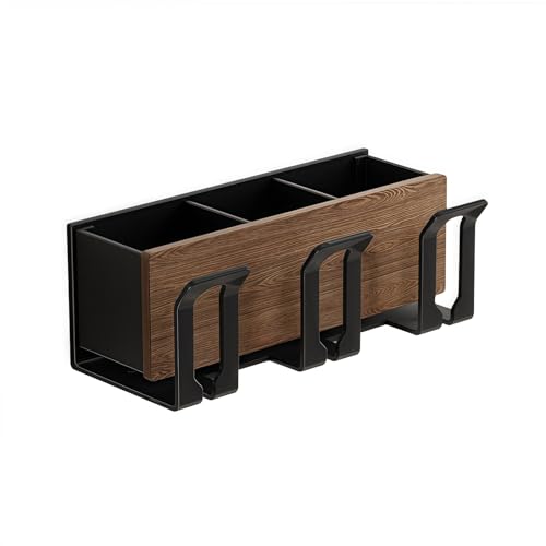 NUOMIE 歯ブラシホルダー、歯ブラシスタンド、歯磨きラック、歯ブラシ置き、くるみの木、壁掛け 、 浮かせる、歯ブラシ収納、コップスタンド、電動歯ブラシホルダー、さび止め防腐、多機能ホルダー、洗面台 収納 、穴あけ不要、バスルーム収納 (ブラック,3人用