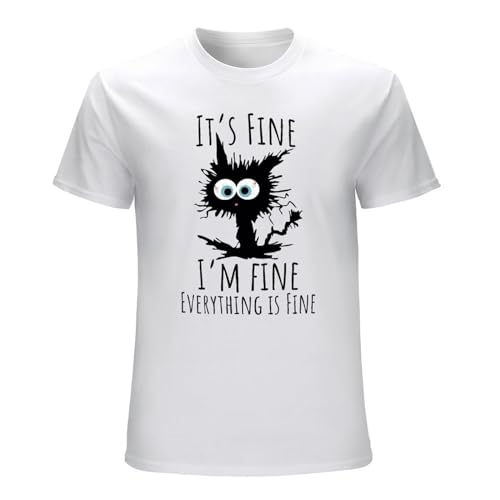 RUZHI RARE Men's It's Fine I'm Fine Everything Is Fine, Funny Humor Sarcasm Gifts Adults Printed T-Shirt -Round Neck Regular Fit Cotton Unisex Teeshirt White S
