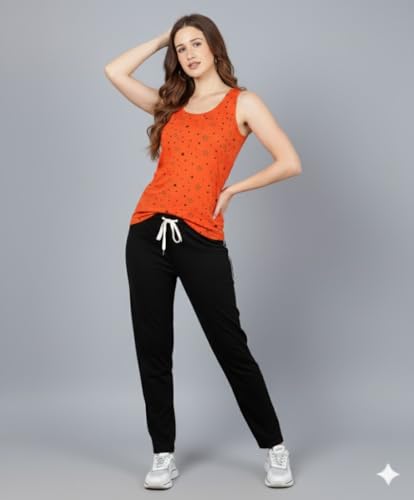 Image of Volex Women's Tank Top and Lower Set for Women | Stylish Cotton Co-Ord Set | Sleeveless Top & Jogger Lower for Women |Comfortable Stretchable Fabric 2-Piece Combo Set|women co ord set
