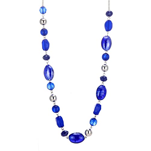 FULU AUTUMN Long Collier de Perles en Pierre pour Femmes Collier de Chaîne en Argent avec Cristaux de Verre Bijoux de Mode Cadeau Noël pour Maman(10-Sapphire)