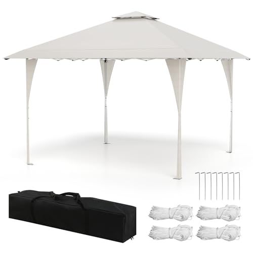 COSTWAY 3.6 x 3.6m/3.9 x 3.9m Pop up Gazebo, Height Adjustable Canopy Pavilion Tent with Vented Top and Carry Bag, Large Marquee Party Tent Sun Shelter (Khaki, 3.9m, without Mesh Netting)