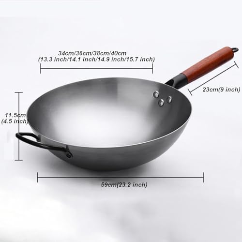 Wok de acero al carbono con mango de madera 38 cm miniatura 2