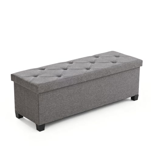 Sweetcrispy Banco con Espacio de Almacenamiento, Banco con Patas, 110 x 38 x 38 cm, Cofre Plegable, Caja de Almacenamiento con Tapa, soporta hasta 300 kg, para salón, Dormitorio, Pasillo, Gris Oscuro