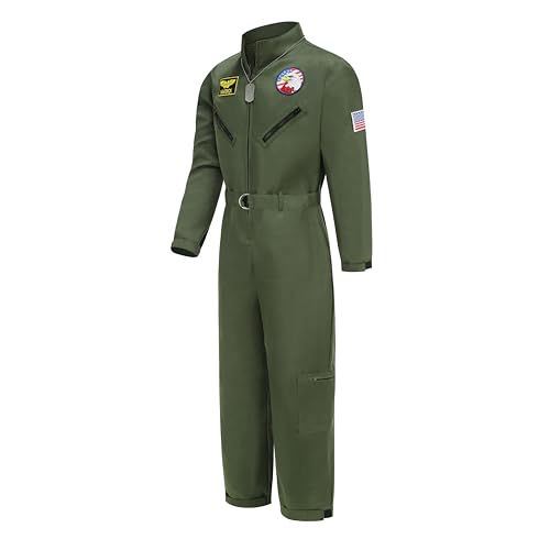 Colorful House Flight Suit Men Army Green Jumpsuit Costume Fighter Pilot Costume Adult Halloween Costume Onesie(X-Large,Green) - Thumbnail 3
