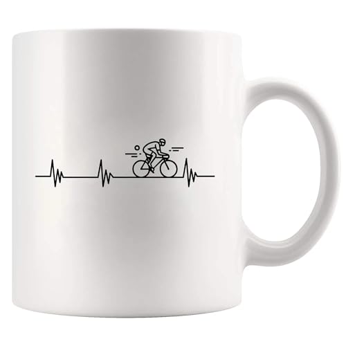 Cycling Heartbeat Cyclist Gifts Biking Biker Dad Boyfriend Girlfriend Husband Wife Brother Friend Bike Lovers Novelty Drinkware Ceramic Mug 11 oz White