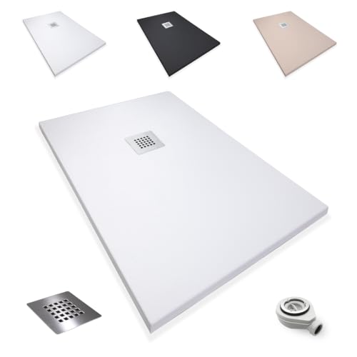 Platos de Ducha Antideslizantes de Resina, Antibacterianos, Resistentes al Calor y Rayados, Nula Absorción de Agua, Blanco, Negro y Beige (Blanco, 90 x 120)