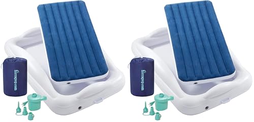 Image of Hiccapop Inflatable Toddler Travel Bed with Safety Bumpers [4-Sided], Portable Toddler Bed for Kids, Kids Air Mattress, Toddler Air Mattress - Navy Blue (Pack of 2)