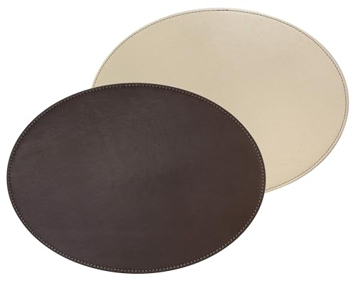 FreeForm Set de Table Ovale réversible en Simili Cuir, Chocolat/crème, 45 x 34 cm