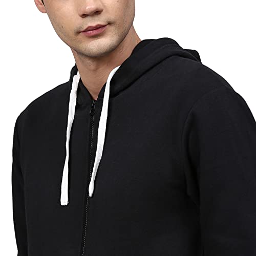 Image of CAHOOT Men's Dark Blue Zip-Front Hoodie with Contrast Drawstring for Casual Wear | Long Sleeve | Hooded Neck | Zipper Closure | Cotton Sweatshirt Crafted with Comfort Fit for Everyday Wear