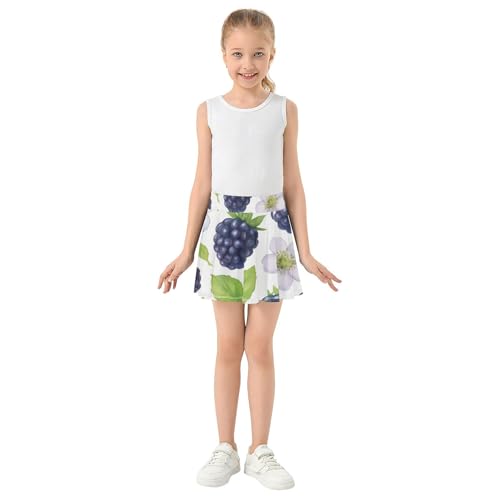 Joisal Girls Skorts Athletic Shorts Tennis Skirts Kids Breathable School Skirt Watercolor Blackberries White Flowers 3t3