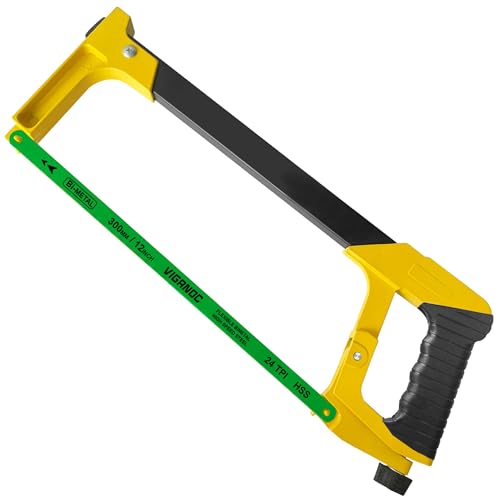 Viganoc Premium Hacksaw, 12-Inch Hack Saw Frame with 24 TPI Bi-Metal Blade, Metal Wood PVC Cutting