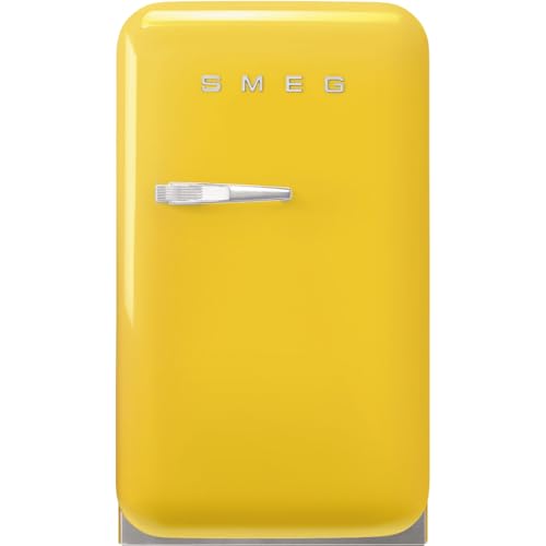 Image of Smeg FAB5 Retro Mini Fridge - 50s Style Compact Small Refrigerator, 1.2 cu ft, Automatic Defrost, LED Lighting, Adjustable Shelves- Made in Italy - Perfect for Home, Dorm, Office, Hotel -Yellow