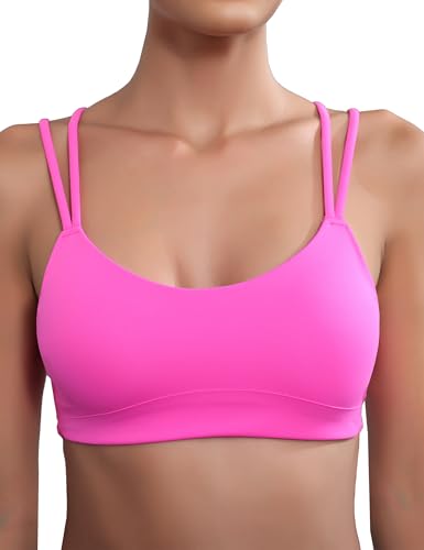 Image of Yoga Sports Workout Bras for Women Seamless Molded Cup Spaghetti Double Strap Bra Wirefree Scoop Neck Tank Top Bras