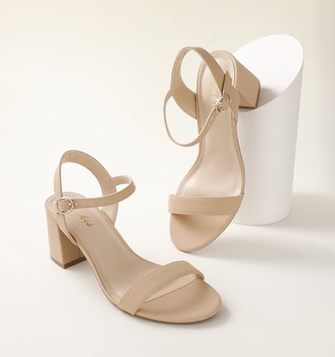 Ankis Nude Black Heels, 2.5'' Block Chunky White Clear Silver Heel Dressy Open Toe Heels For Women Ankle Strap Low Short Thick Strappy Dress Comfortable Sandal Casual Party Wedding Event Summer Shoes3