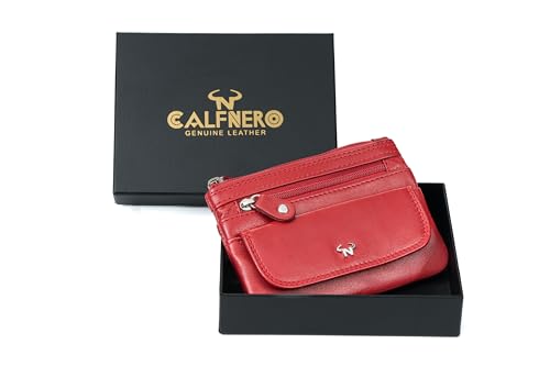 Calfnero Genuine Leather Zip Wallet for Women & Men | Multi-Compartment Wallet with Coin Pocket, Card Holder & Keychain | Premium Compact Leather Organize