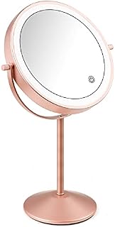 Micacorn Makeup Mirror USB Rechargeable 7x Magnified Vanity LED Makeup Mirror 360 Degree Rotation Table 3 Colors Lighting Modes Desk Lamp Mirror with Touch Screen Brightness Adjustable (Rose Gold)