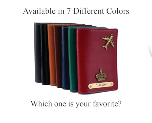 Image of Unisex-Adult Personalised Name, Charm & Color Leather Passport Cover Gift Set /Wallet for Couple - 2 Pcs | Wedding Anniversary Marriage Gifts for Couple Friend Husband Wife, Assorted