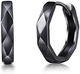 Immobird Mens Hoops Earrings 925 Sterling Silver Small Sleep Hoop Earring Black Diamond For Men Womens -15MM