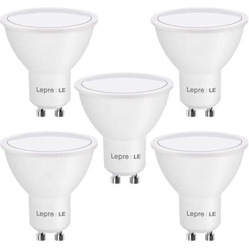 Lepro Bombilla LED GU10 4W, Luz Blanca Fría 5000K, 345lm, Lámpara LED GU10, Ángulo de Haz de 120°,Ahorra de Energía, No regulable, Paquete de 5 5 Unidad (Paquete de 1) Blanco Frío