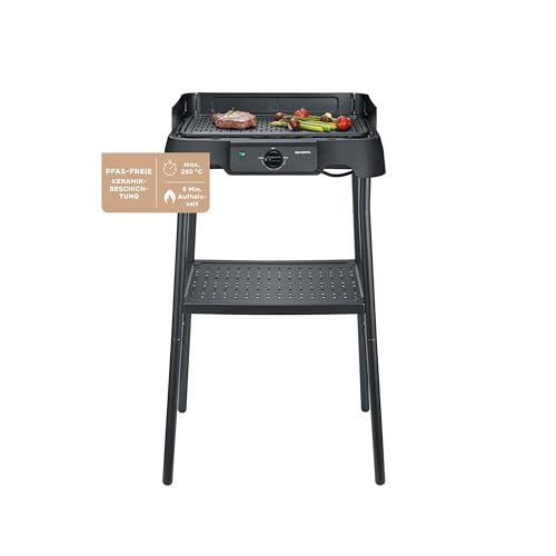SEVERIN Barbecue électrique extérieur sur pieds avec plaque en aluminium, 2000W, Pare-vent...