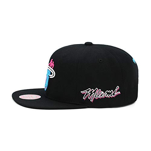 Mitchell & Ness Miami Heat Snapback Hat For Men - Miami Vice - Black/Aqua Blue/Fuchsia Pink - Basketball Cap For Men #TOP1
