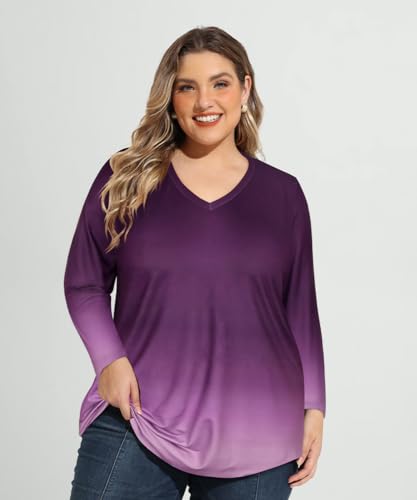 RITERA Womens Plus Size Tops Long Sleeve Shirts V Neck Tunics Fall Casual Pullover Loose Fit Basic Tshirt XL-6XL 14W-30W3