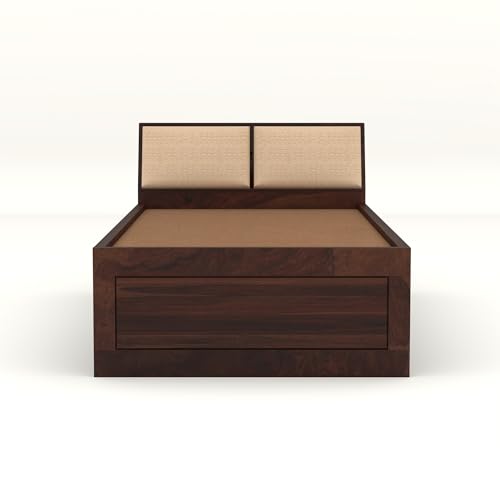 Image of Solid Sheesham Wood Single Size Bed with Box Storage for Bedroom Living Room Single Cot for Home Wooden Palang for Hotel (Walnut, Size 6 * 3)