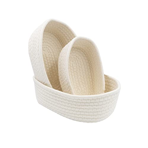 Anzirose Natural Cotton Rope Storage Baskets Multi-sized 3 pieces set Oval Organizer Bins for Home Decor Closet Toys Desktop Cosmetic Kid's Room Storage Nursery Bins - Image 2