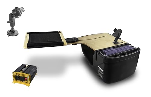 AutoExec Reach Desk Back Seat Car Desk for Your Vehicle Workstation and Mobile Office, Birch, with 400 watt Power Inverter, Phone Mount and Suction Phone Mount