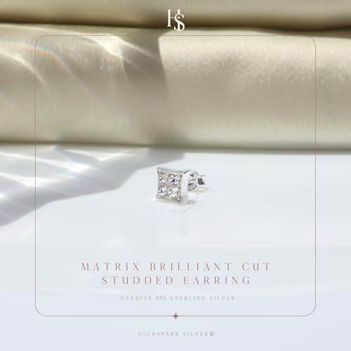 925 Sterling Square Solitaire Earring with Zirconia Single Stud
