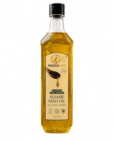 Image of MEKDA OIL Kachi Ghani Sesame Oil | Cold Pressed | 100% Pure Til Oil | Natural Cooking Oil | 1 Litre