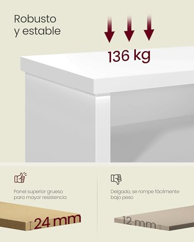 VASAGLE Banco Zapatero, Zapatero con Asiento, 6 Compartimientos, Estantes Ajustables, para Entrada, Sala de Estar, 29,5 x 100 x 50 cm, Blanco Nube LSB036W01 - imagen 5