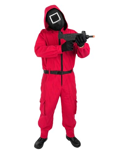 Image of Funidelia Official Netflix Squid Game Costume for Men and Women with Square Mask, Adult Squid Game Jumpsuits Carnival Halloween Party Costumes - XXL