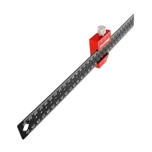 FUTUREORYY Regla de Acero Inoxidable con Bloque de Posicionamiento Rojo Herramienta de Medición Precisa y Resistente para Ingeniería Carpintería y Oficina