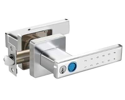 hiencetec Fingerprint Door Lock, Keypad Door Knob with Handle, Sliver Smart Door knob with Passcode, Keyless Entry Door Lock for Bedrooms, Homes, Apartments, Hotels, Offices