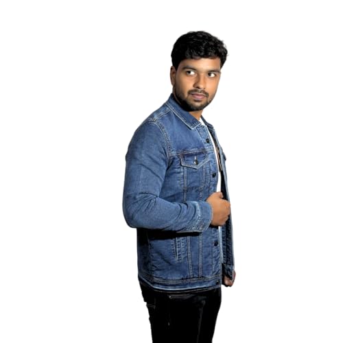 Image of TIME CIRCLE Winter Jackets, Denim Fabric Jackets Designer Full Sleeve Winter Wear Solid Jacket, Button Closer 6 Pocket (4 Outside 2 Inside)