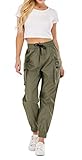 GEQIMEI Women's Cargo Pants, Casual High Waist Outdoor Elastic Baggy Jogger Workout Pants with...
