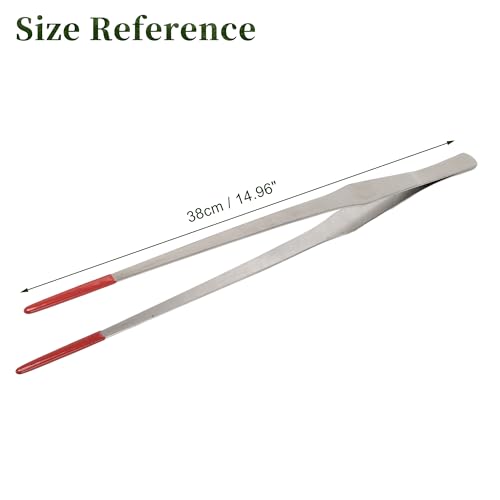 Image of 14.96 inch l Aquarium Straight Feeding Tweezer for Feeding with Red Rubber Tip