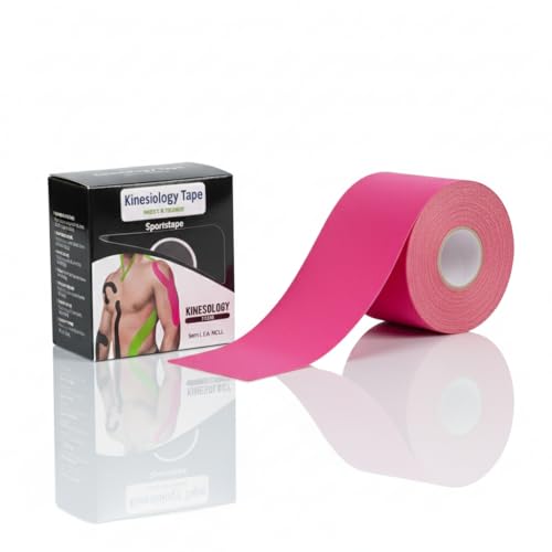 Image of PulseITSportsTape Kinesiology Tape- Waterproof & Sweatproof Sports Tape for Muscle Support, Pain Relief & Injury Recovery | Athletic Physio Tape for Knee, Shoulder, Ankle. 5cm x 5m (Plain, Pink)