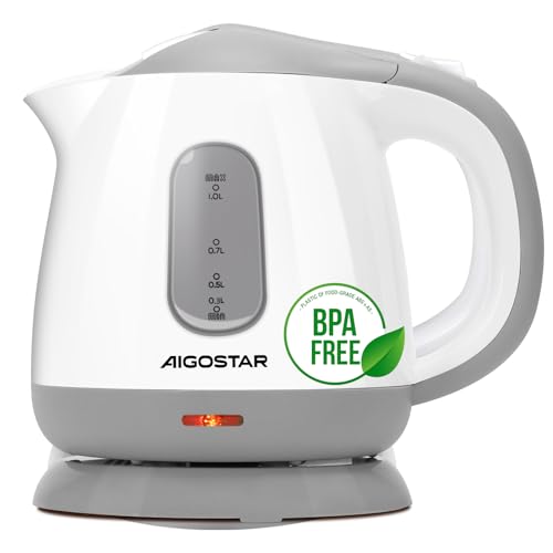 Aigostar Hervidor Agua Electrico Pequeño 1 Litros Blanco Gris - Hervidor de Agua Portatil & Compacto...