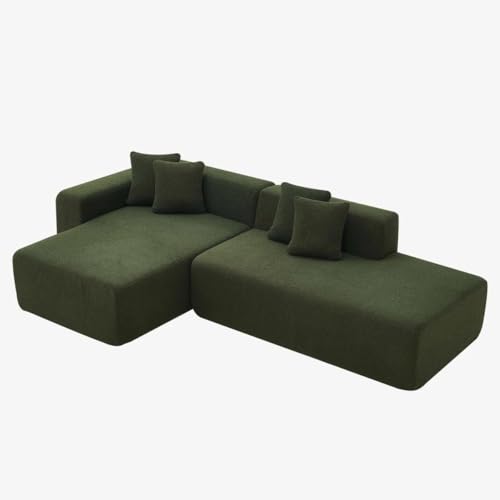 Image of Modern Classic L Shape Sectional Sofa Set, Chesterfield Style 4 Seater Sofa Set with Pillows for Living Room, Bedroom and Office and Hallway Colour (Green L-S)