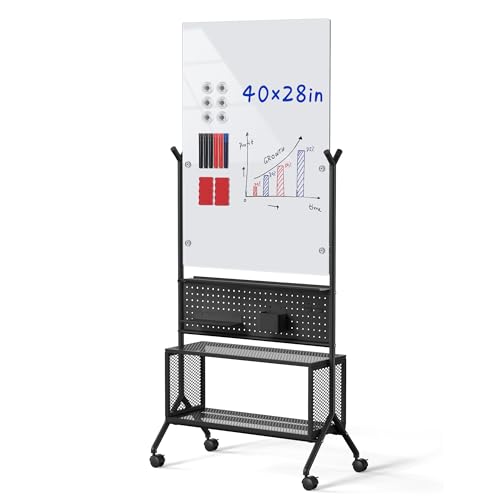 Magnetic Glass Whiteboard with Storage for Office/Classroom