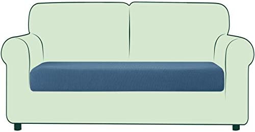 CHUN YI Stretch Sofa Seat Cushion Cover, Fitted Sofa Couch Cushion Covers Furniture Protector, Checks Jacquard Spandex Fabric (Chair, Blue)