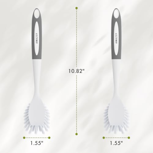 Image of Amazer Dish Brush with Handle, 2 Pack Kitchen Scrub Brushes for Cleaning, Dish Scrubber with Stiff Bristles for Sink, Pots, Pans (Grey+Grey)