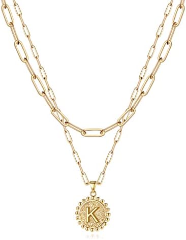 Yoosteel Gold Necklaces for Women Girls, 14K Gold Plated Dainty Paperclip Link Chain Necklace Personalized Layered K Layered Initial Necklaces for Women Girls Gifts