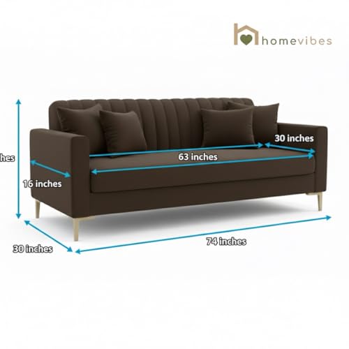 Image of 3 Seater Velum Fabric Sofa Set for Living Room, Modern Design with High Density Foam, Solid Wood Frame, Ergonomic Comfortable Seating for Home & Office (Dark Brown, 3 Seater) | Soft foam comfort, Strong wood frame