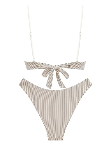 Image of ZAFUL Women High Cut Bikini Sets String Sexy Swimsuit Two Piece Underwire Bathing Suit Brazilian Cheeky Cut Out Cute Swimwear