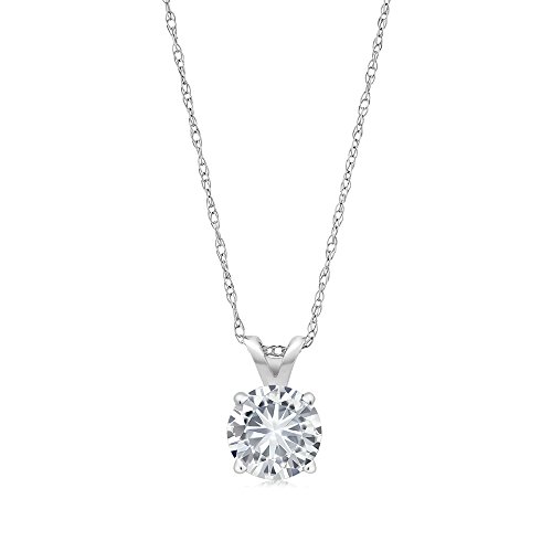 Gem Stone King 14K White Gold Forever Classic Moissanite from Charles & Colvard Solitaire Pendant Necklace For Women (0.80 Cttw, Round 6MM, with 18 Inch Chain) - Image 4
